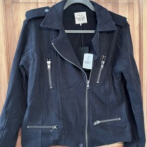 NWT Black Chaser Bomber Moto Jacket Sweatshirt Material